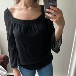 Theory Black 3/4 Sleeve Smocked Blouse
